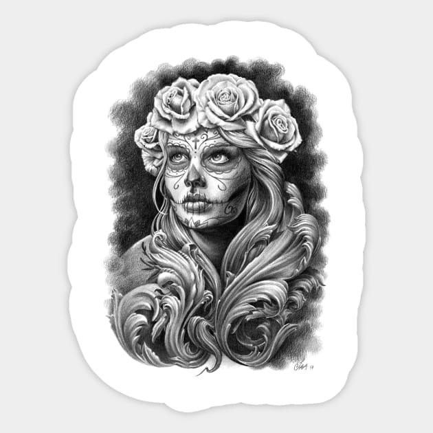 Catrina With a Crown of Roses Sticker by Cias Art